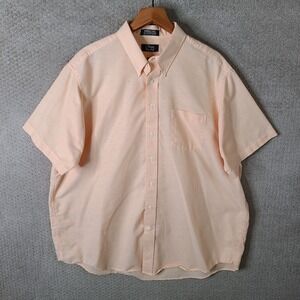 Vintage Levis Shirt Mens 18.5 Peach Big & Tall Wrinkle Free Short Sleeve Oxford